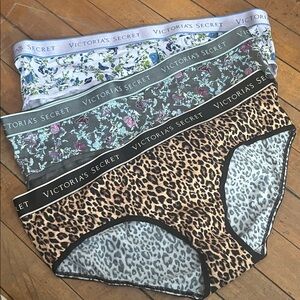 Victoria's Secret Leopard, Floral, and White Panty Trio